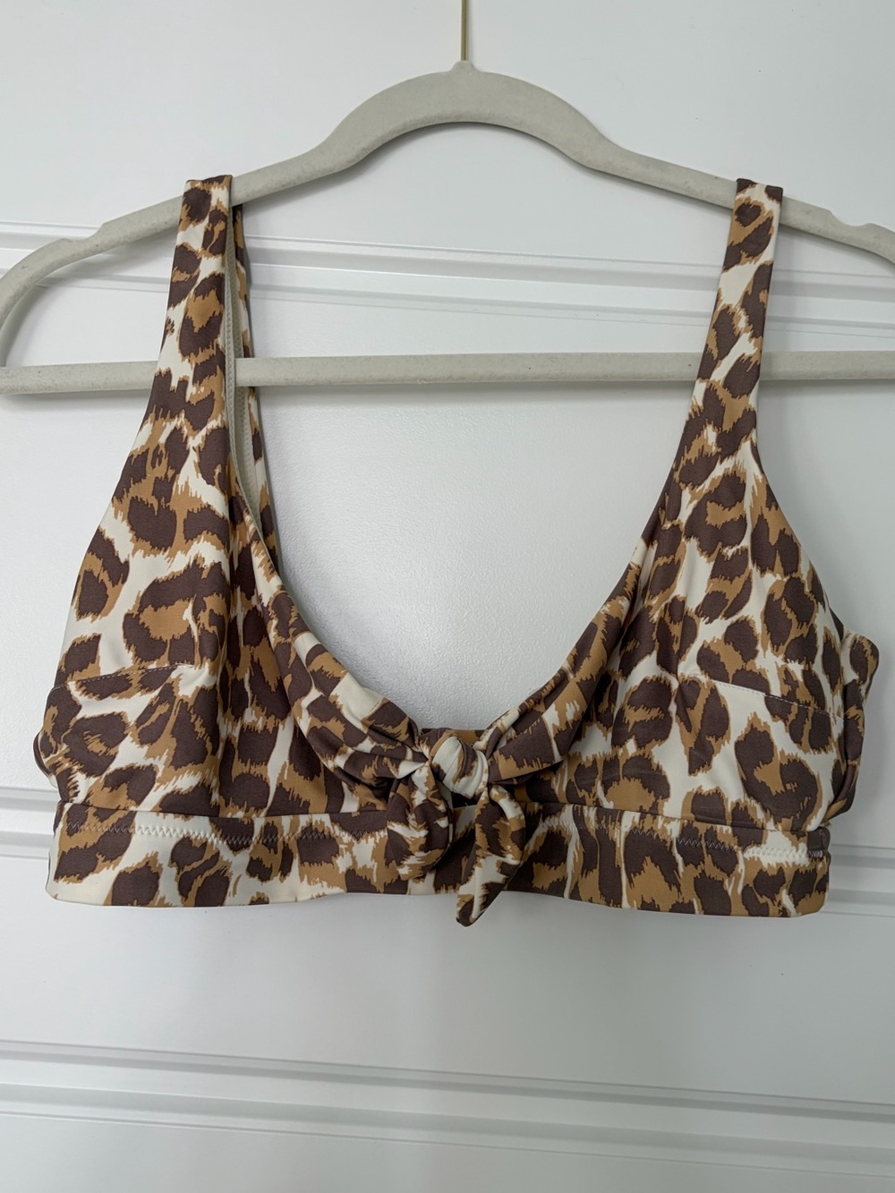 aerie Leopard Print Knot Front Bikini Top in Brown and Cream